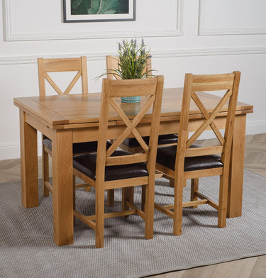 Richmond Medium Oak Extendable Dining Table with 4 Berkeley Oak and Brown Leather Chairs