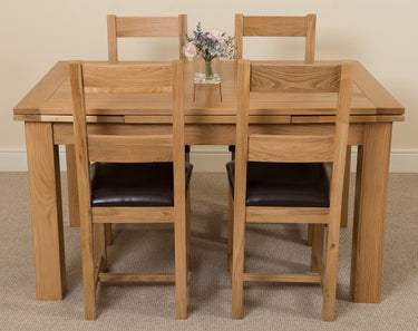 Richmond Medium Oak Extendable Dining Table with 4 Lincoln Oak Chairs