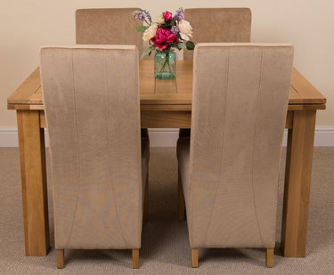 Richmond Medium Oak Extendable Dining Table with 4 Lola Beige Fabric Chairs