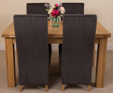 Richmond Medium Oak Extendable Dining Table with 4 Lola Black Fabric Chairs