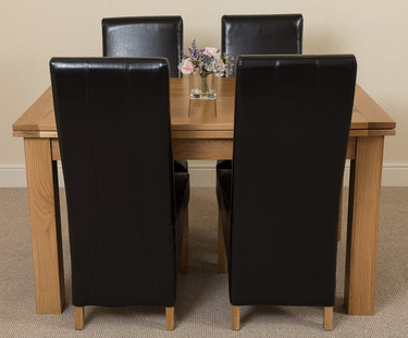 Richmond Medium Oak Extendable Dining Table with 4 Lola Black Leather Chairs