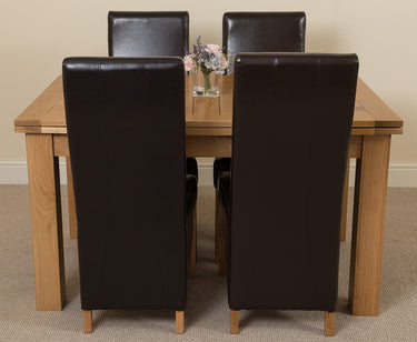 Richmond Medium Oak Extendable Dining Table with 4 Lola Brown Leather Chairs