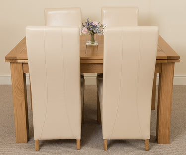 Richmond Medium Oak Extendable Dining Table with 4 Lola Ivory Leather Chairs