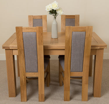 Richmond Medium Oak Extendable Dining Table with 4 Stanford Oak Chairs