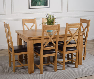 Richmond Medium Oak Extendable Dining Table with 6 Berkeley Oak and Brown Leather Chairs