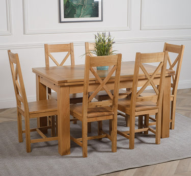 Richmond Medium Oak Extendable Dining Table with 6 Berkeley Oak Chairs