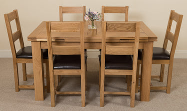 Richmond Medium Oak Extendable Dining Table with 6 Lincoln Oak Chairs