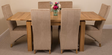 Richmond Medium Oak Extendable Dining Table with 6 Lola Beige Fabric Chairs