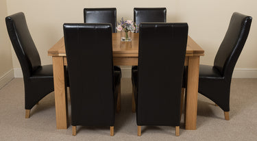 Richmond Medium Oak Extendable Dining Table with 6 Lola Black Leather Chairs