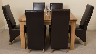 Richmond Medium Oak Extendable Dining Table with 6 Lola Brown Leather Chairs
