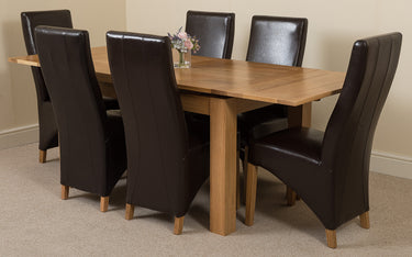 Richmond Medium Oak Extendable Dining Table with 6 Lola Brown Leather Chairs