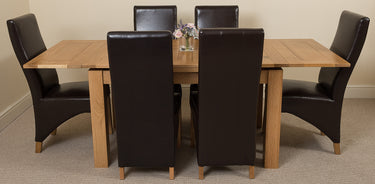 Richmond Medium Oak Extendable Dining Table with 6 Lola Brown Leather Chairs