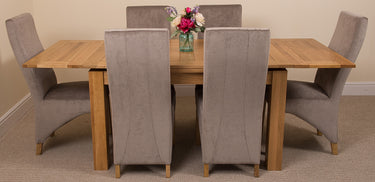 Richmond Medium Oak Extendable Dining Table with 6 Lola Grey Fabric Chairs