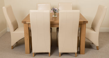 Richmond Medium Oak Extendable Dining Table with 6 Lola Ivory Leather Chairs
