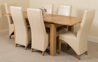 Richmond Medium Oak Extendable Dining Table with 6 Lola Ivory Leather Chairs