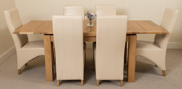 Richmond Medium Oak Extendable Dining Table with 6 Lola Ivory Leather Chairs