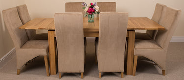 Richmond Medium Oak Extendable Dining Table with 8 Lola Beige Fabric Chairs