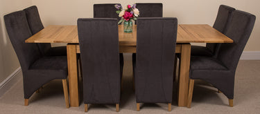 Richmond Medium Oak Extendable Dining Table with 8 Lola Black Fabric Chairs
