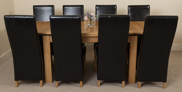 Richmond Medium Oak Extendable Dining Table with 8 Lola Black Leather Chairs