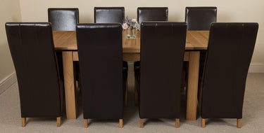 Richmond Medium Oak Extendable Dining Table with 8 Lola Brown Leather Chairs