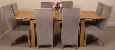 Richmond Medium Oak Extendable Dining Table with 8 Lola Grey Fabric Chairs
