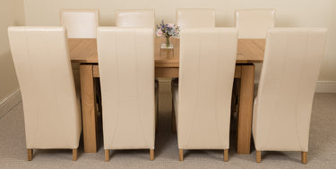 Richmond Medium Oak Extendable Dining Table with 8 Lola Ivory Leather Chairs