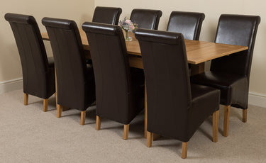 Richmond Medium Oak Extendable Dining Table with 8 Montana Brown Leather Chairs