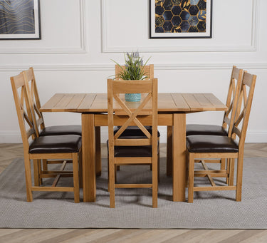 Richmond Small Extending Oak Dining Set with 6 Berkeley Oak & Brown Leather Chairs