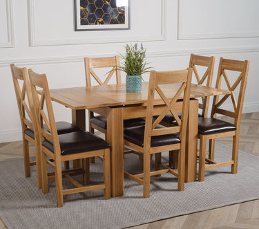 Richmond Small Extending Oak Dining Set with 6 Berkeley Oak & Brown Leather Chairs