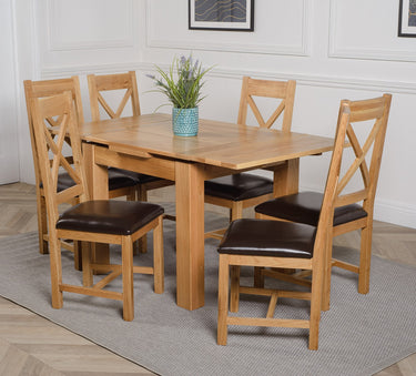 Richmond Small Extending Oak Dining Set with 6 Berkeley Oak & Brown Leather Chairs