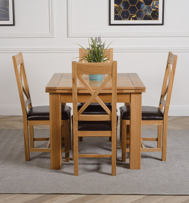 Richmond Small Extending Oak Dining Set with 4 Berkeley Oak & Brown Leather Chairs