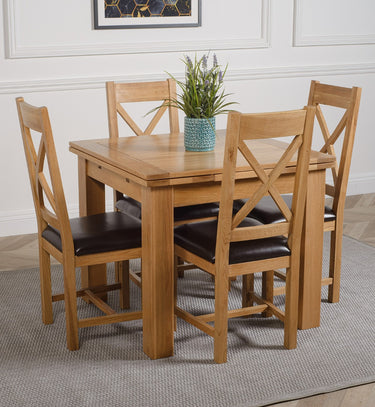 Richmond Small Extending Oak Dining Set with 4 Berkeley Oak & Brown Leather Chairs