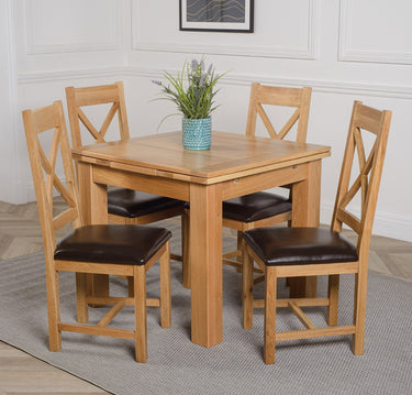 Richmond Small Extending Oak Dining Set with 4 Berkeley Oak & Brown Leather Chairs