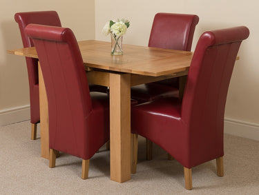 Richmond Small Extending Oak Dining Set with 4 Montana Burgundy Leather Chairs