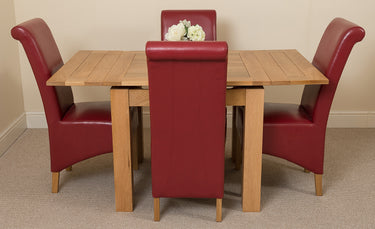 Richmond Small Extending Oak Dining Set with 4 Montana Burgundy Leather Chairs