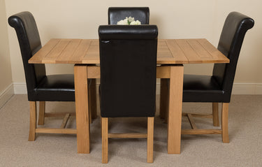 Richmond Small Extending Oak Dining Set with 4 Washington Black Leather Chairs