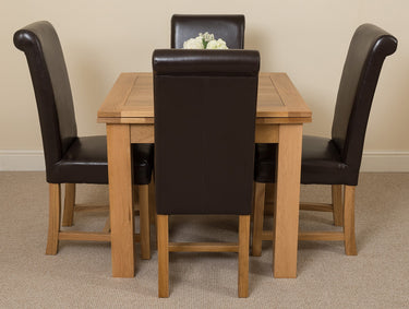 Richmond Small Extending Oak Dining Set with 4 Washington Brown Leather Chairs
