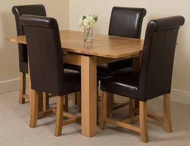 Richmond Small Extending Oak Dining Set with 4 Washington Brown Leather Chairs