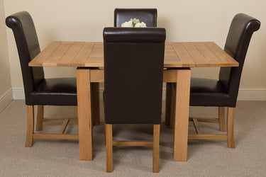 Richmond Small Extending Oak Dining Set with 4 Washington Brown Leather Chairs
