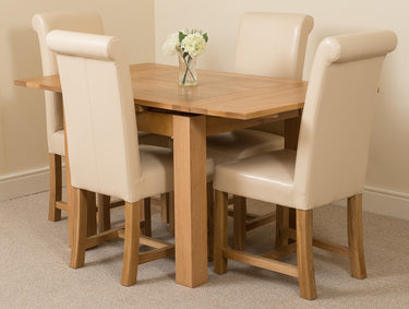 Richmond Small Extending Oak Dining Set with 4 Washington Ivory Leather Chairs