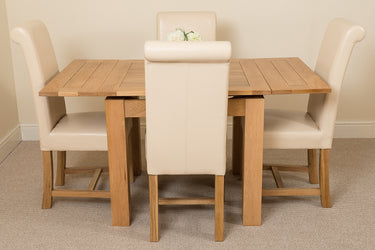 Richmond Small Extending Oak Dining Set with 4 Washington Ivory Leather Chairs