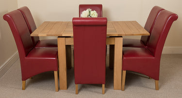 Richmond Small Extending Oak Dining Set with 6 Montana Burgundy Leather Chairs