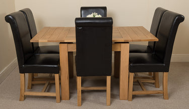 Richmond Small Extending Oak Dining Set with 6 Washington Black Leather Chairs