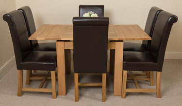 Richmond Small Extending Oak Dining Set with 6 Washington Brown Leather Chairs