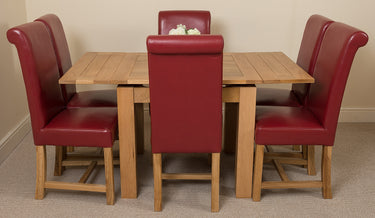 Richmond Small Extending Oak Dining Set with 6 Washington Burgundy Leather Chairs