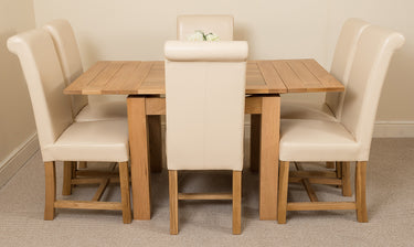 Richmond Small Extending Oak Dining Set with 6 Washington Ivory Leather Chairs