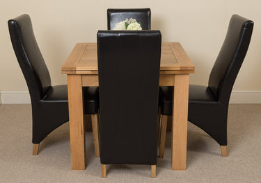 Richmond Small Extending Oak Dining Set with 4 Lola Black Leather Chairs