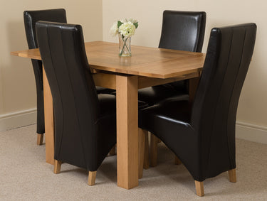 Richmond Small Extending Oak Dining Set with 4 Lola Black Leather Chairs
