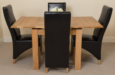Richmond Small Extending Oak Dining Set with 4 Lola Black Leather Chairs