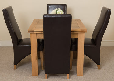 Richmond Small Extending Oak Dining Set with 4 Lola Brown Leather Chairs